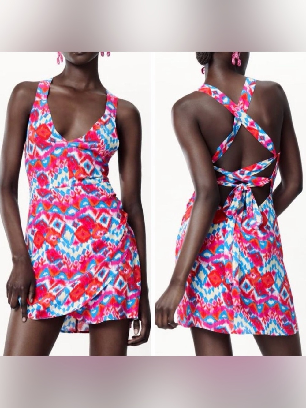 Zara Boho Print Strappy Back Flirty Mini Dress XS
